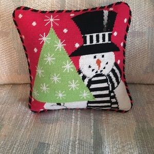 Snowman With Christmas Tree Throw Pillow